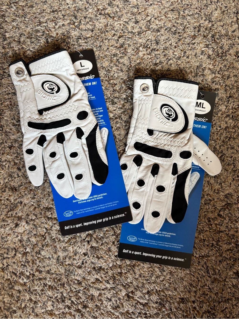 Bionic Classic Golf Gloves Men’s Right Hand L & ML New With Tags Lot of 2
